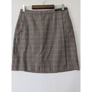 Vintage Academia LLBean Classic Fit Plaid Wrap Skirt Size 6 Petite Brown Pocket